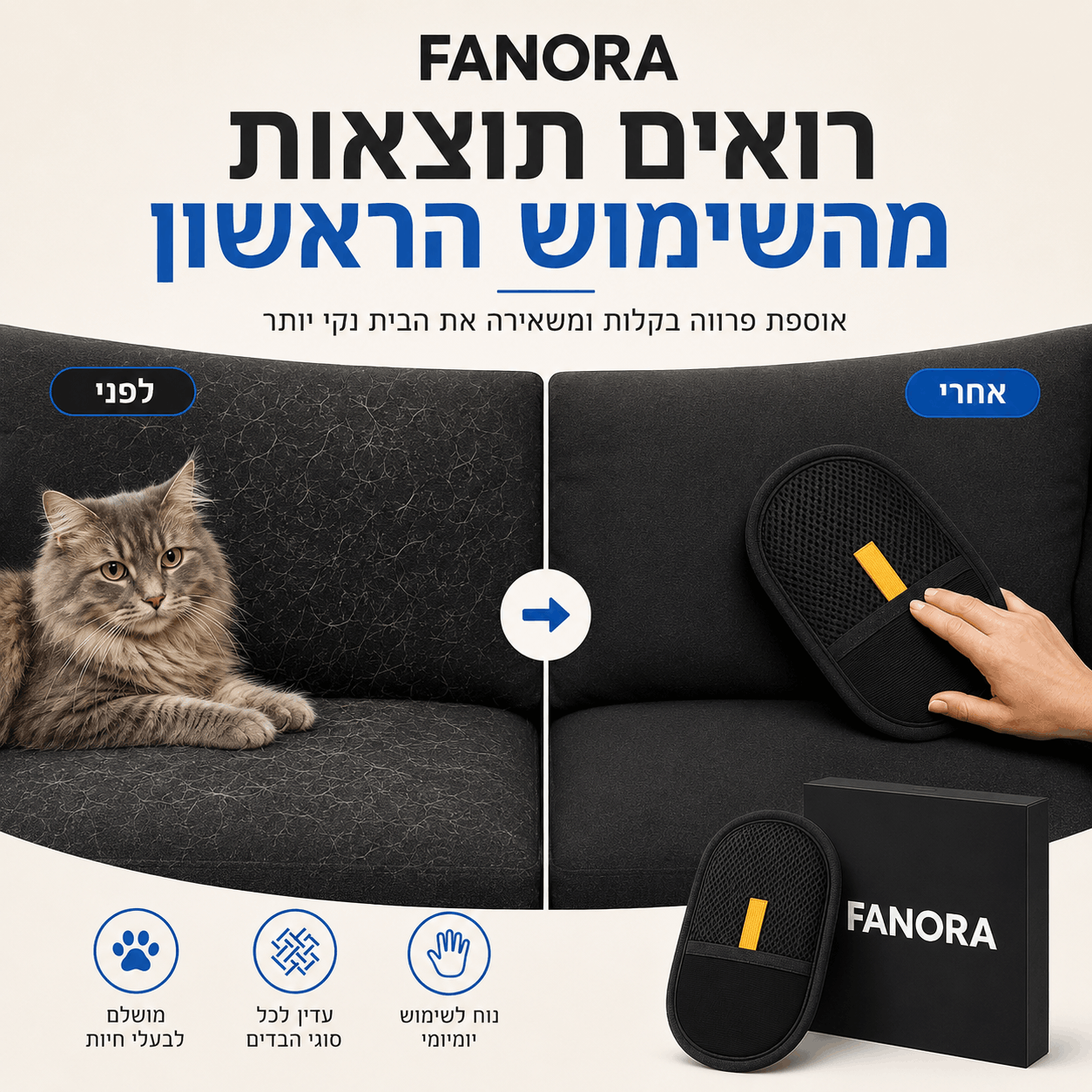 הכפפה להסרת פרווה שתעזור לכם להיפטר מפרווה ברחבי הבית בקלות!