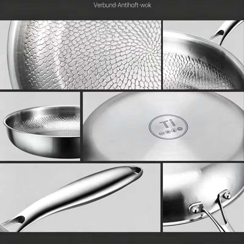 26/28/30Cm German Pure Titanium Frying Pan Non-Stick Frying Pan Uncoated Fish Scale Hammer Pattern Titanium Alloy Cookware