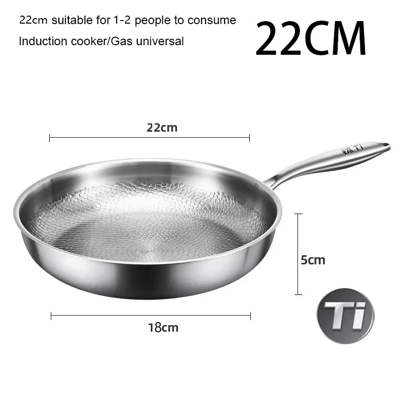 26/28/30Cm German Pure Titanium Frying Pan Non-Stick Frying Pan Uncoated Fish Scale Hammer Pattern Titanium Alloy Cookware